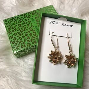 Betsey Johnson Gold Dangle Holiday Bow Earrings
